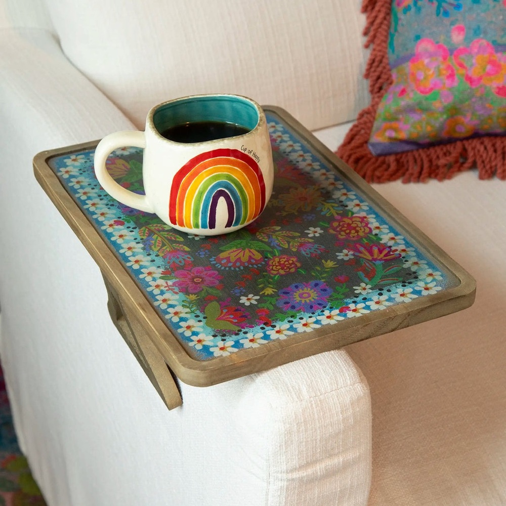 Natural Life Clip On Sofa Tray Table in Black Folk Flower